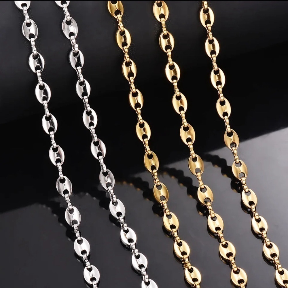 18K White Gold Plated 24” Coffee Bean Pig Nose Chain Necklace - Picture 3 of 4